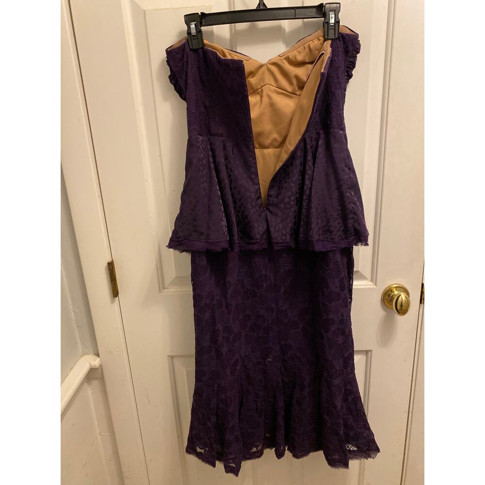 Flor et. al Purple Lace Strapless Peplum Midi Dress Evening Gown Women's Size 8 - Picture 6 of 9